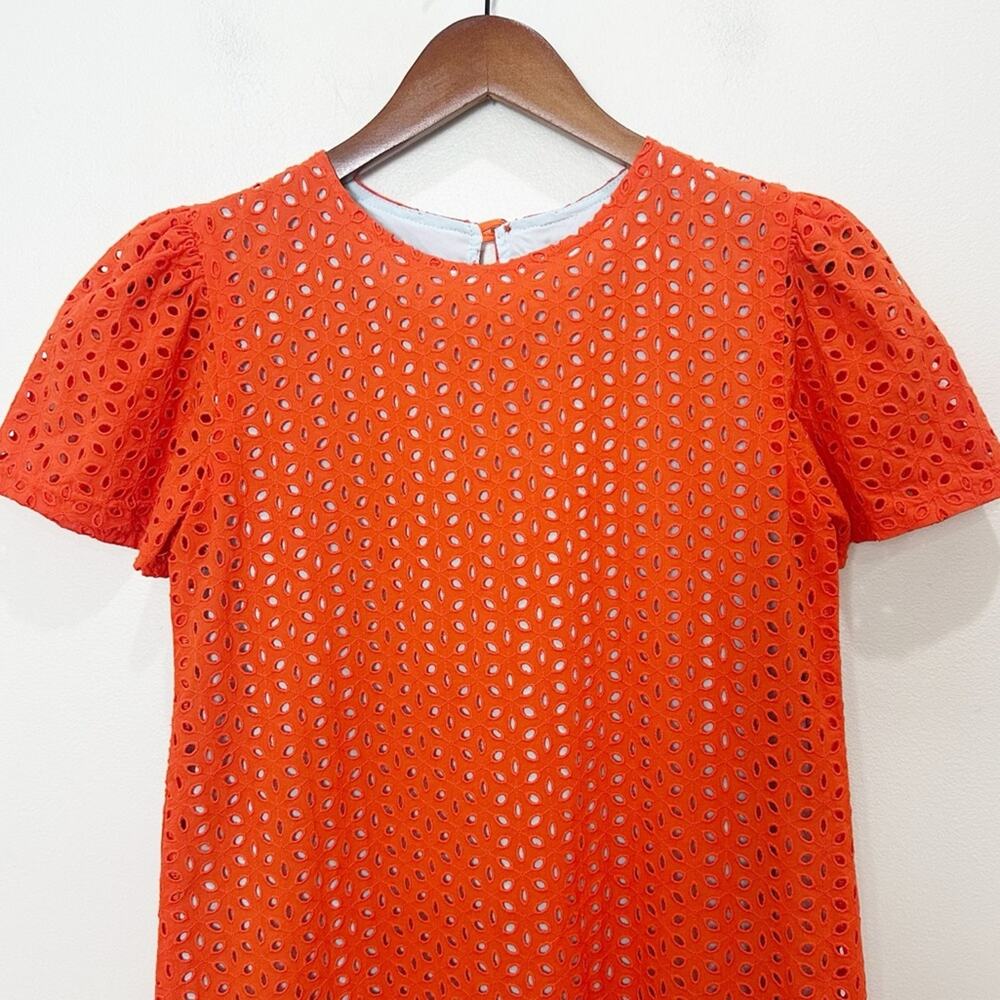 Never A Wallflower Eyelet Puff Sleeve Mini Dress Women’s Size XS Fire Orange - Picture 3 of 10